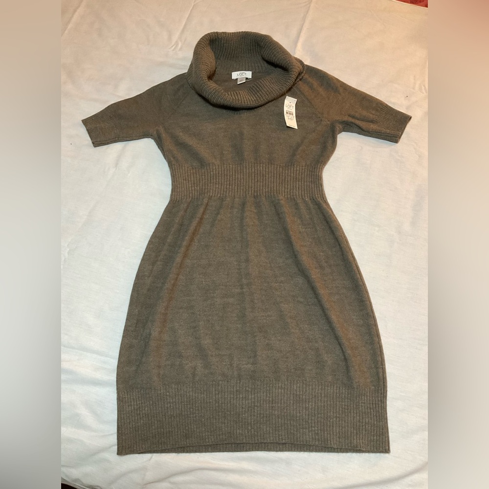 LOFT Taupe Cowl Neck Sweater Dress size Medium Petite